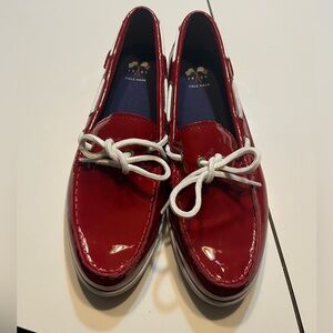 Cole Haan Women's 10 Nantucket Camp Moc boat shoes in red patent leather